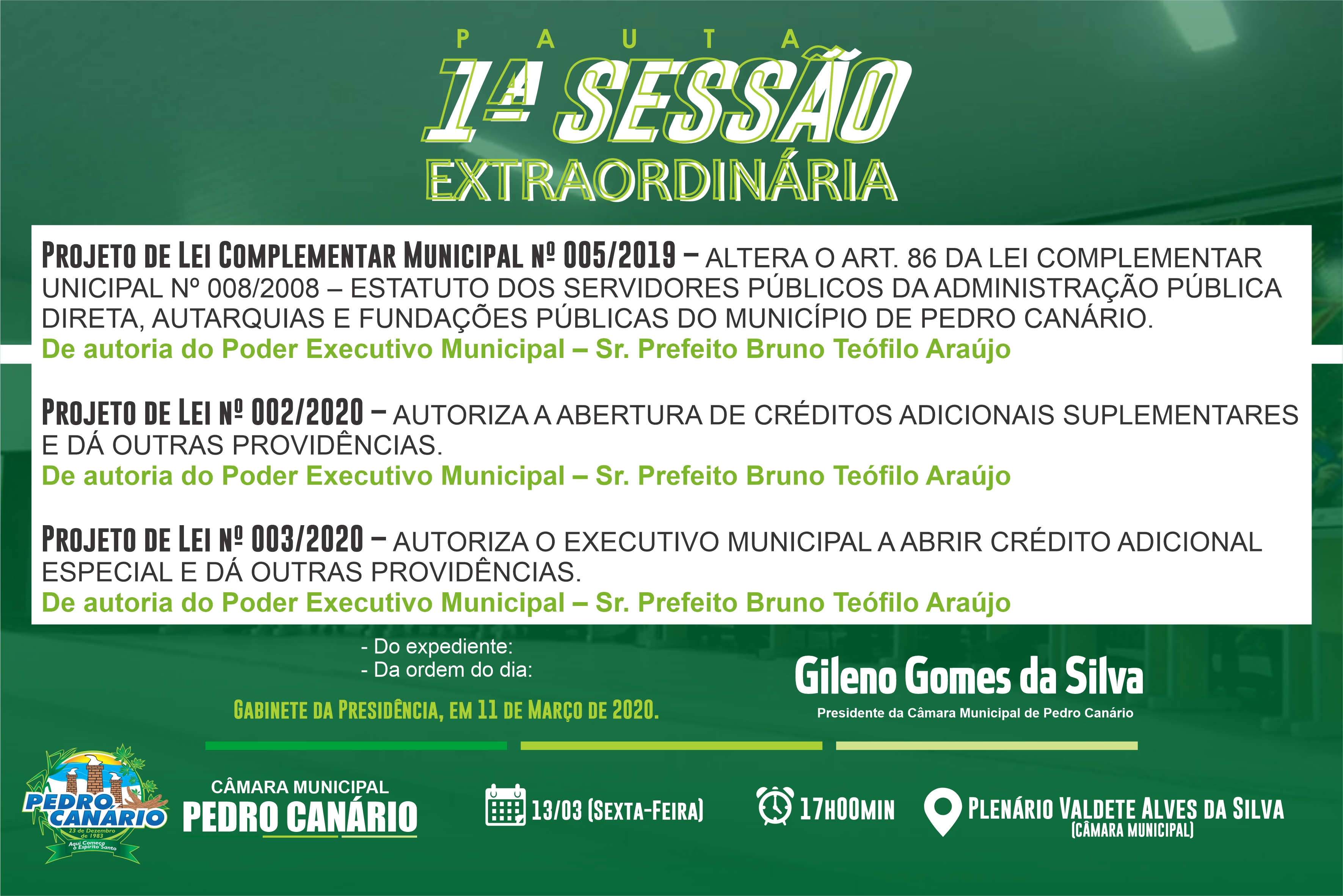 1ª Sessão Extraordinária do 4º Período Legislativo da 9ª Legislatura